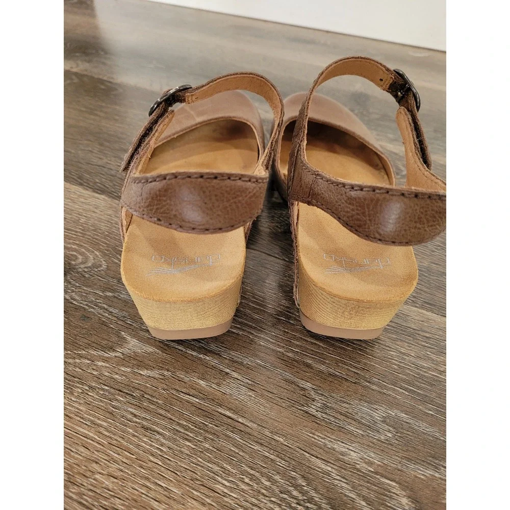 Dansko Brown Leather Mary Jane Wedge Sandals Closed Toe Clogs Womens US 7.5-8